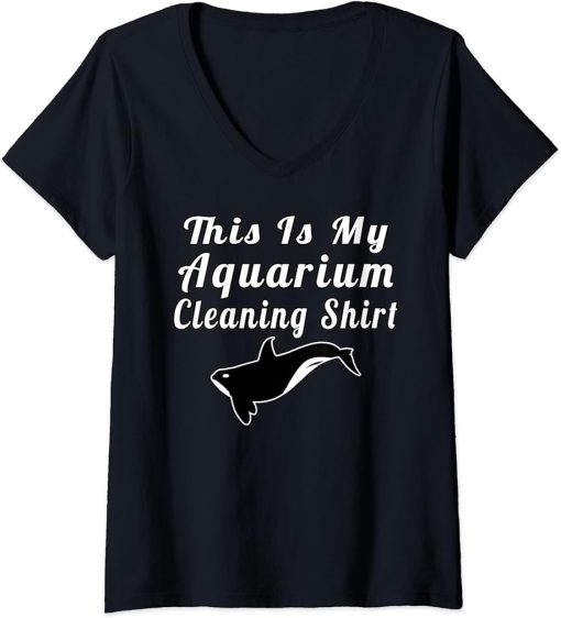 Womens This My Aquarium Cleaning Shirt Funny Orca Orcas V-Neck T-Shirt