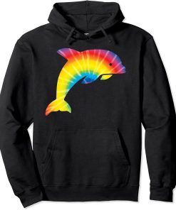 Tie Dye Dolphin Rainbow Print Beluga Hippie Peace Fish Gift Pullover Hoodie