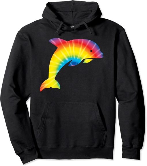 Tie Dye Dolphin Rainbow Print Beluga Hippie Peace Fish Gift Pullover Hoodie