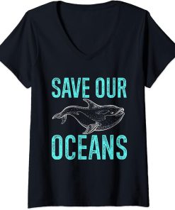 Womens Funny Orca Lover Graphic for Women Men Kids Whale V-Neck T-Shirt