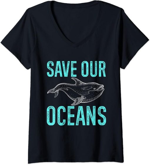 Womens Funny Orca Lover Graphic for Women Men Kids Whale V-Neck T-Shirt